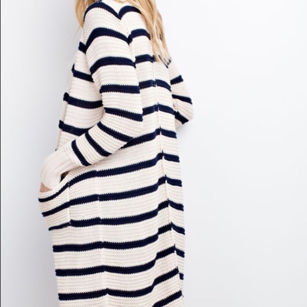 🤩LAST ONE🤩STRIPED KNIT OPEN LONG CARDIGAN - Picture 4 of 5